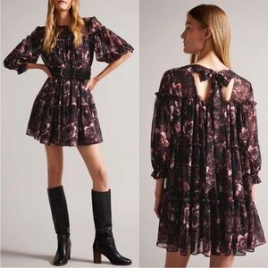 NWOT Ted Baker Barnabe Printed Tiered Mini Swing Dress Size X-Small (2)